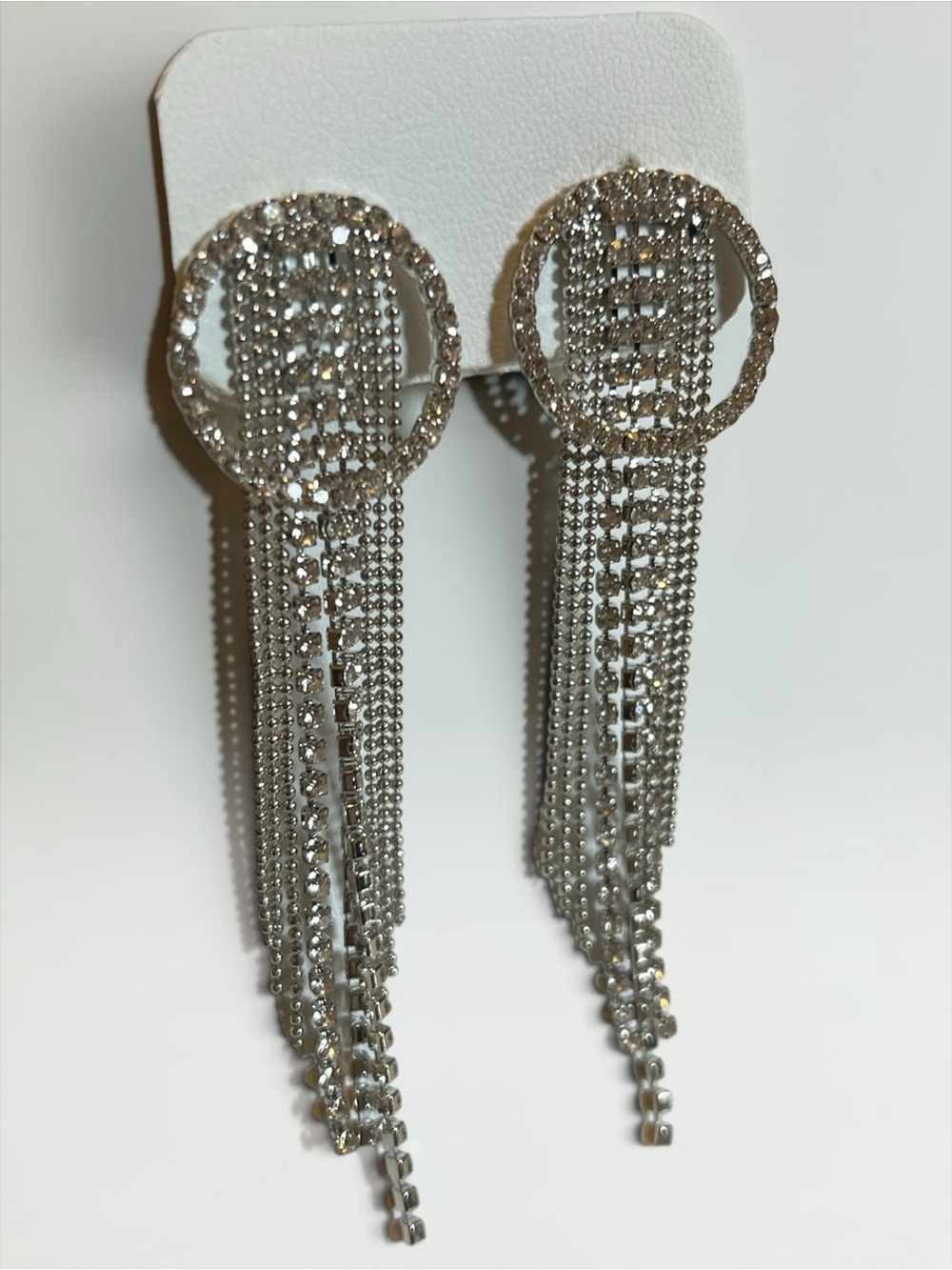 🍭5 for $20🍭 Silver Tone Crystal Tassel Drop Stud Earrings CC X